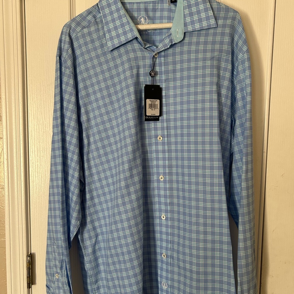 Bugatchi Sky Blue Checkered Dress Shirt
